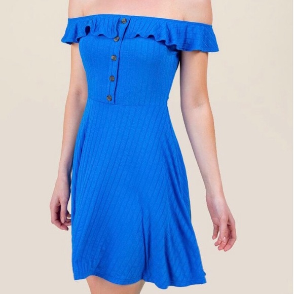 Beautiful Blue Ruffle Across The Shoulder Dress XS - Picture 2 of 8